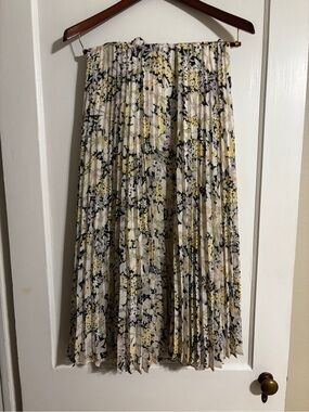 Chaps Pleated Floral Navy Midi Skirt